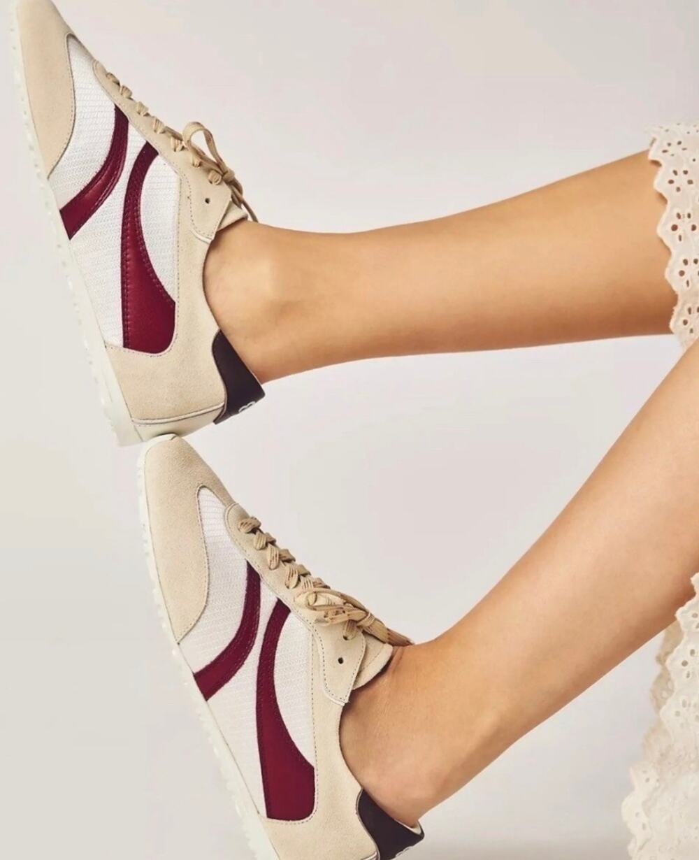 NWOB Bibi Lou Mizar Sneakers | Cream Burgundy Suede Mesh Retro Trainers |Size 39